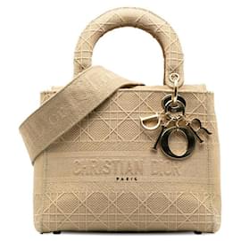 Dior-Dior Medium Cannage Canvas Lady D-Lite Bag Canvas Handbag in Excellent condition-Brown