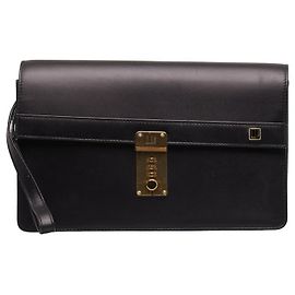 Alfred Dunhill Dunhill Leather Clutch Bag Black Gold in Very Good Condition Black