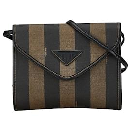 Fendi-Fendi Pequin Canvas Crossbody Bag Canvas Crossbody Bag in Good condition-Brown