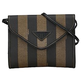 Fendi-Sac bandoulière en toile Fendi Pequin Sac bandoulière en toile en bon état-Marron