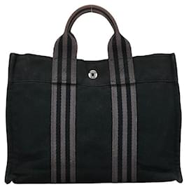 Hermès-Hermes Canvas Fourre Tout PM Canvas Tote Bag in Good condition-Black