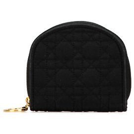 Monedero Dior negro Cannage de algodón con cremallera alrededor Negro