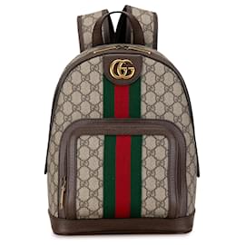 Gucci-Gucci Brown Small GG Supreme Ophidia Backpack-Brown,Beige