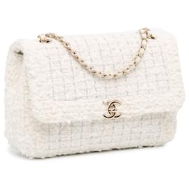 Chanel-Chanel White Medium Tweed Single Flap-White