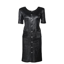 Chanel-Rare Black Metallic Knit Dress-Black