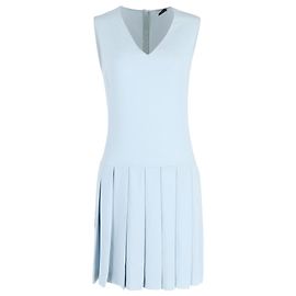 Ärmelloses, plissiertes Minikleid Joseph aus hellblauer Wolle Blau Hellblau