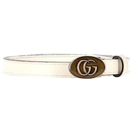 Gucci-GG Oval Buckle Belt with Enamel in White Leather-White