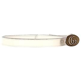 Gucci-GG Oval Buckle Belt with Enamel in White Leather-White