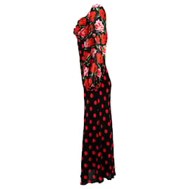 Autre Marque-Rixo Josephine Polka-dot Dress in Black and Red Silk-Red