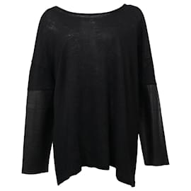 Sandro-Sandro Scoop Neck Top with Leaver Sleeves in Black Linen-Black