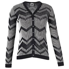 M Missoni Cardigan en maille perforée à motifs monochromes boutonné sur le devant en coton noir et blanc Noir