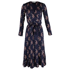 Abito midi a portafoglio stampato Sandro Paris in seta blu navy Blu Blu navy