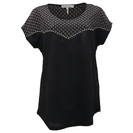 Blusa a maniche corte con borchie Sandro Paisley in seta nera Nero