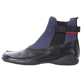 Prada-Prada Sport x Archival Clothing Ankle Boots in Navy Blue Fabric and Black Leather-Blue,Navy blue