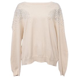Ba&sh Pull Col Rond Ornementé en Coton Blanc Blanc Écru