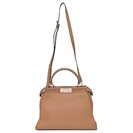 Fendi-Sac à main Fendi Peekaboo en cuir marron-Marron