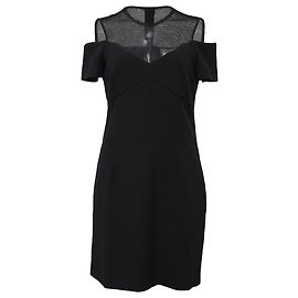 Sandro – Schulterfreies Etuikleid mit Netzbesatz aus schwarzem Polyester Schwarz