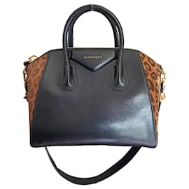 Givenchy-Givenchy Antigona Black Leopard Print Handbag w/ Strap-Black,Leopard print