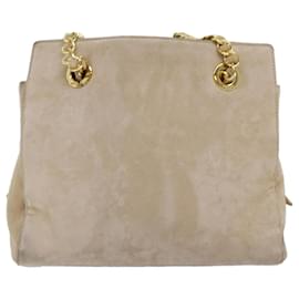 Prada-PRADA Chain Shoulder Bag Suede Beige Auth 76982-Beige