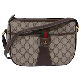 Gucci-GUCCI GG Supreme Web Sherry Line Shoulder Bag Beige Red 001 123 Auth yk12792-Red,Beige