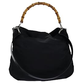 Gucci-GUCCI Bamboo Hand Bag Nylon 2way Black 001 1998 1577 auth 77365-Black