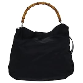 Gucci-GUCCI Bamboo Hand Bag Nylon 2way Black 001 1998 1577 auth 77365-Black