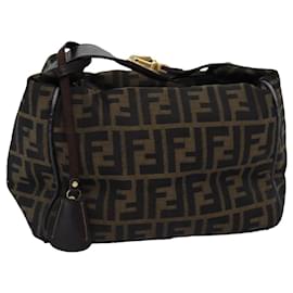 Fendi-FENDI Zucca Canvas Vanity Pochette Cosmétique Marron Noir Auth 75223-Marron,Noir