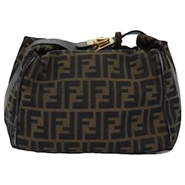 Fendi-FENDI Zucca Canvas Vanity Cosmetic Pouch Brown Black Auth 75223-Brown,Black