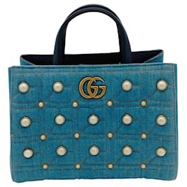 Gucci-Gucci Marmont Denim Pearl Tote Bag-Blue