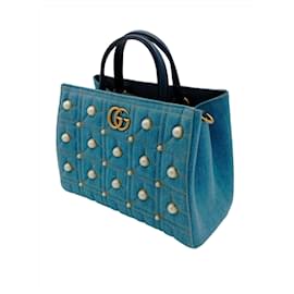 Gucci-Gucci Marmont Denim Pearl Tote Bag-Blue