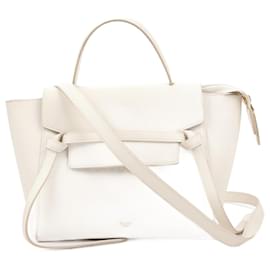 Céline-CELINE Belt Bag Micro Leather 2way Handbag in White-Beige