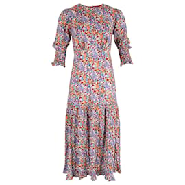 Autre Marque-Rixo Floral Patterned Pleated Midi Dress in Multicolor Viscose-Other