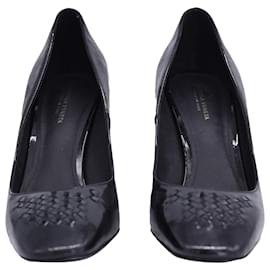 Bottega Veneta-Bottega Veneta Intrecciato Detail Block Heel Pumps in Black Patent Leather-Black