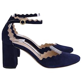 Chloé-Chloe Lauren Ballerina Pumps in Navy Blue Suede-Blue,Navy blue