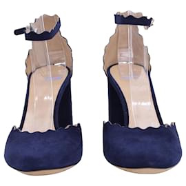 Chloé-Chloe Lauren Ballerina Pumps in Navy Blue Suede-Blue,Navy blue