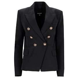 Blazer Balmain con petto foderato in lana nera Nero