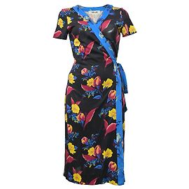 Diane Von Furstenberg Wickelkleid mit Blumendruck aus schwarzem Polyester Andere