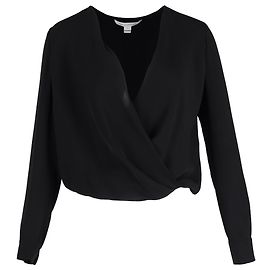 Diane Von Furstenberg Surpliced Top in Black Polyester Black