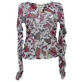 Diane Von Furstenberg Sheer Leaf Print Top in White Nylon White