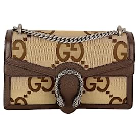 Gucci-Gucci Dionysus Small Jumbo GG Canvas Beige Shoulder Bag-Brown