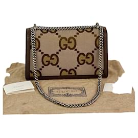Gucci-Gucci Dionysus Small Jumbo GG Canvas Beige Shoulder Bag-Brown