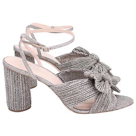 Loeffler Randall Camellia Knotted Metallic Sandals in Silver Satin Silvery Metallic