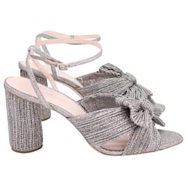 Loeffler Randall-Loeffler Randall Camellia Knotted Metallic Sandals in Silver Satin-Silvery,Metallic