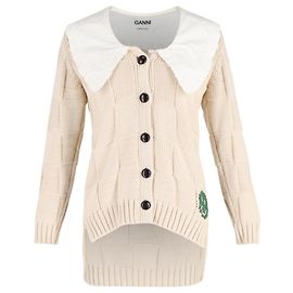 Cardigan com gola de corda Ganni em algodão creme Branco Cru