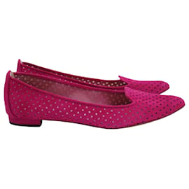 Manolo Blahnik-Manolo Blahnik Perforated Loafers in Pink Suede-Pink