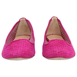 Manolo Blahnik-Manolo Blahnik Perforated Loafers in Pink Suede-Pink