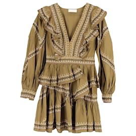 Ulla Johnson-Ulla Johnson Anais Ruffle Mini Dress in Brown Cotton-Brown