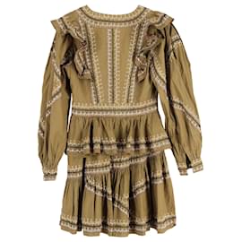 Ulla Johnson-Ulla Johnson Anais Ruffle Mini Dress in Brown Cotton-Brown