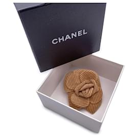 Chanel-Vintage Beige Corduroy Camelia Flower Camellia Brooch Pin-Beige