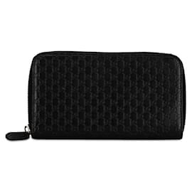 Gucci-Gucci Microguccissima Zip Round Wallet  Leather Long Wallet 544473.0 in good condition-Black